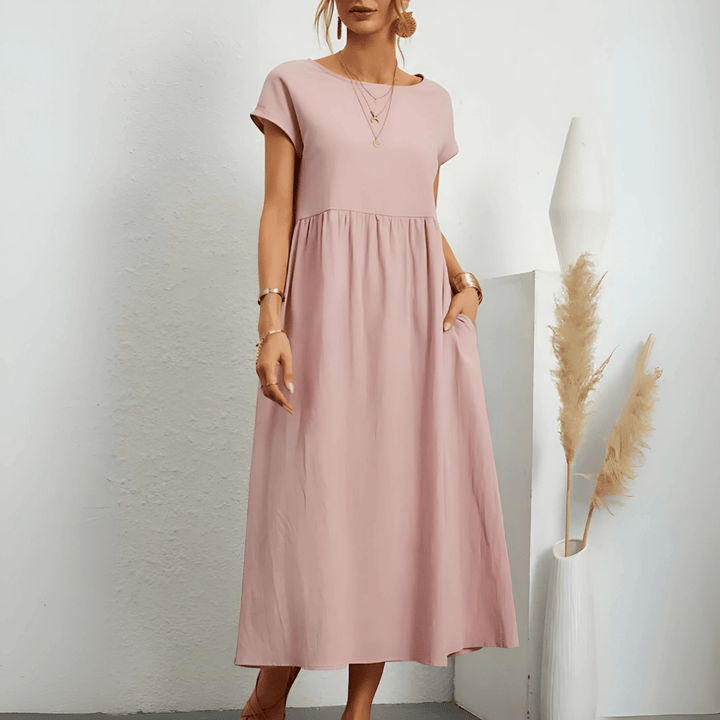 Robe longue vintage en coton et lin pour femme