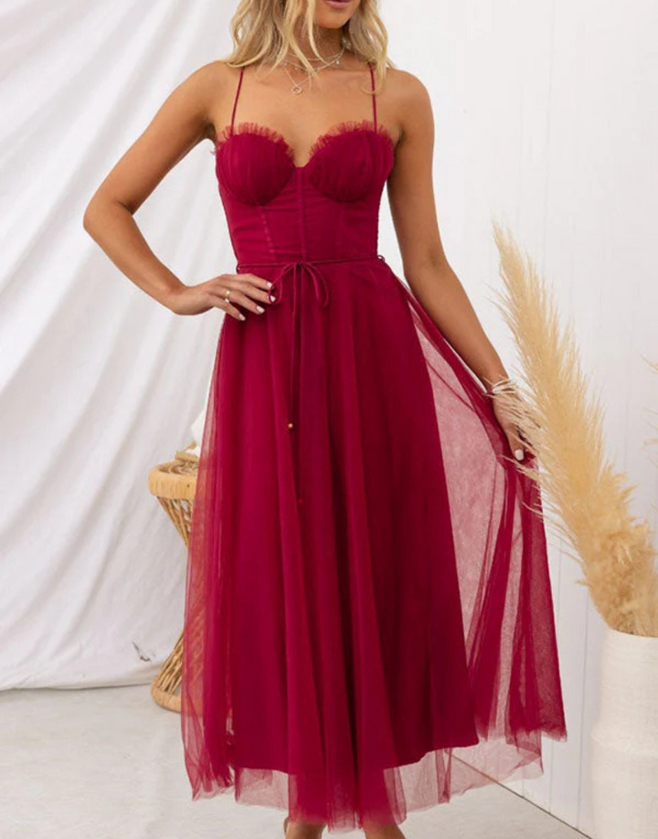 Robe longue légère sans manches à col en V pour femme