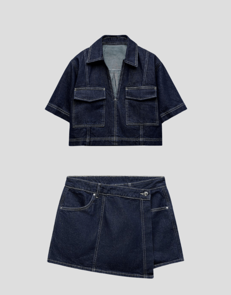 Ensemble deux pièces en jean avec haut et jupe