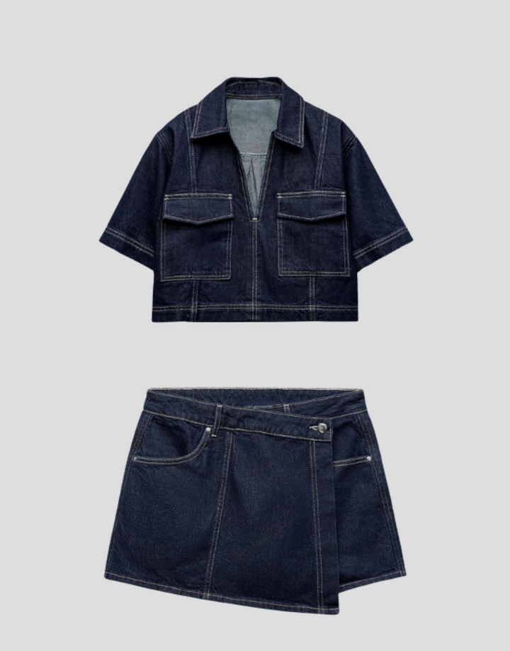 Ensemble deux pièces en jean avec haut et jupe