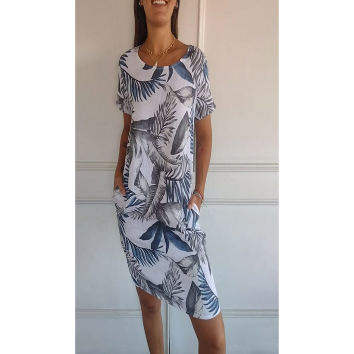 Robe Confortable à Coupe Droite et Encolure Ronde