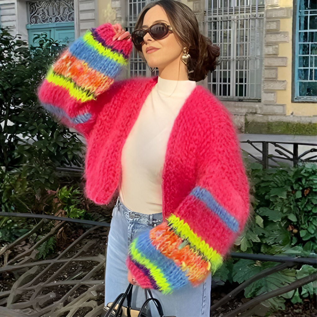 Cardigan rayé ouvert sur le devant pour femme