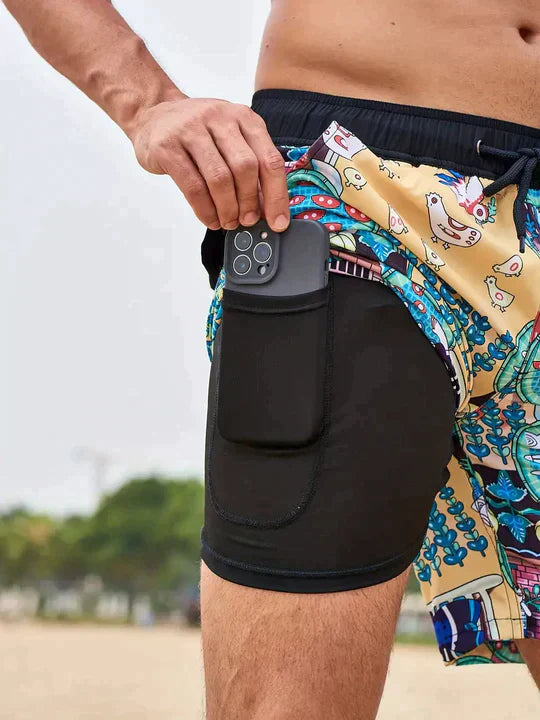 Short de bain tendance pour homme avec doublure et poche pour téléphone