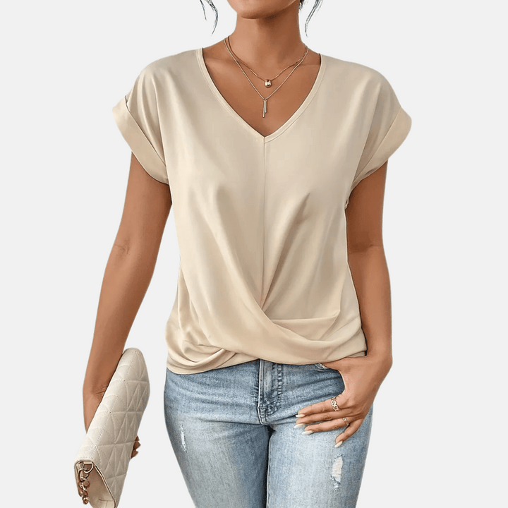 Chemisier femme col V avec ourlet drapé