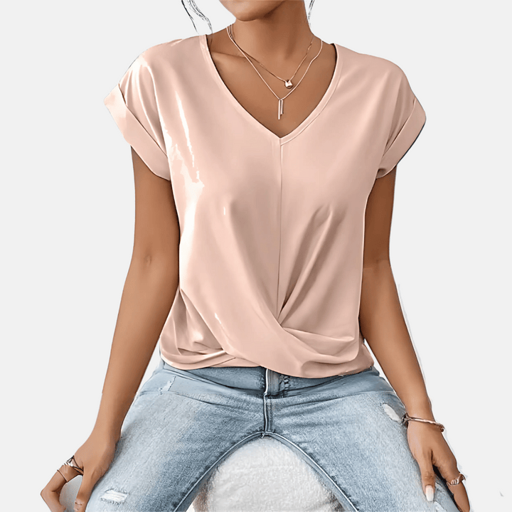 Chemisier femme col V avec ourlet drapé