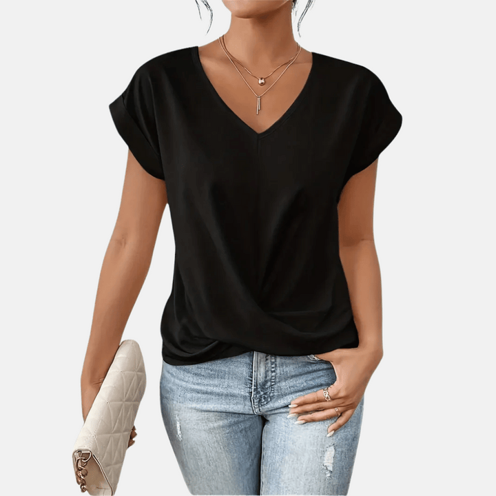 Chemisier femme col V avec ourlet drapé