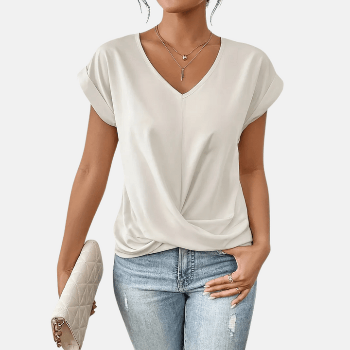 Chemisier femme col V avec ourlet drapé