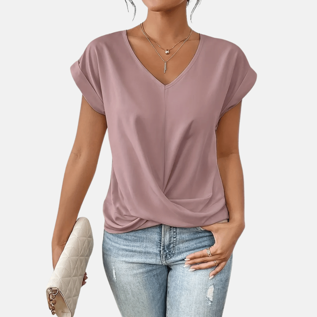 Chemisier femme col V avec ourlet drapé