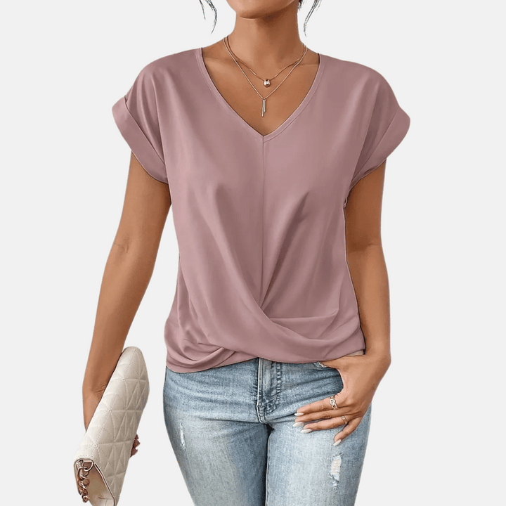 Chemisier femme col V avec ourlet drapé
