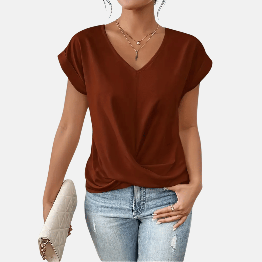 Chemisier femme col V avec ourlet drapé