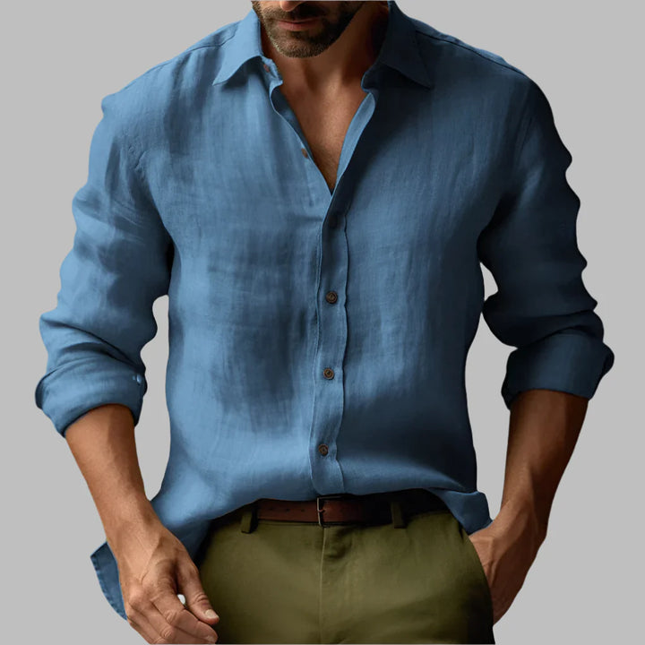 Chemise vintage à manches longues en lin pour homme