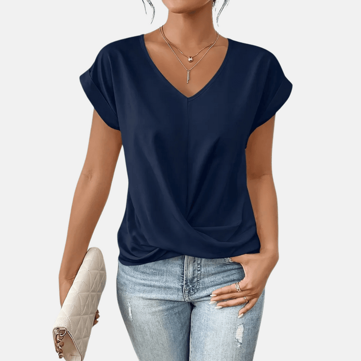 Chemisier femme col V avec ourlet drapé