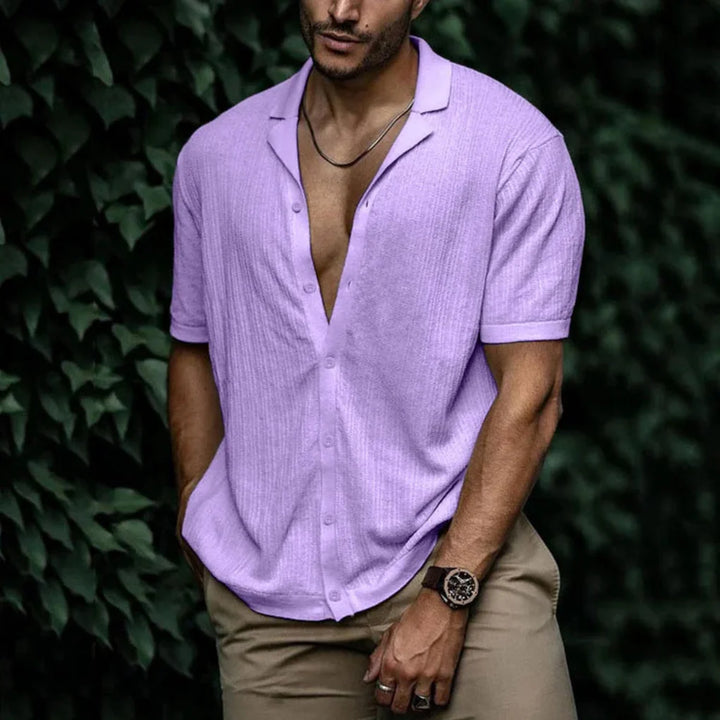 Chemise d'été en lin pour homme avec fermeture à boutons