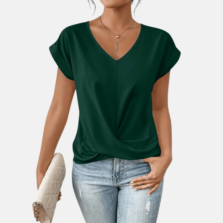 Chemisier femme col V avec ourlet drapé