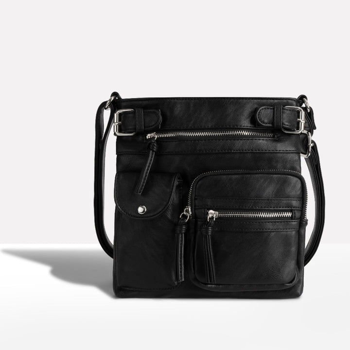 Sac à bandoulière en cuir multi-poches pour femme