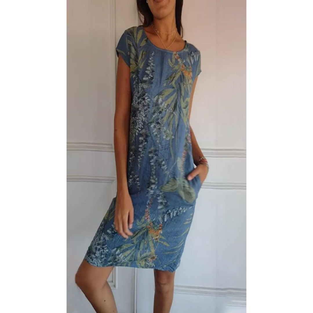 Robe Confortable à Coupe Droite et Encolure Ronde