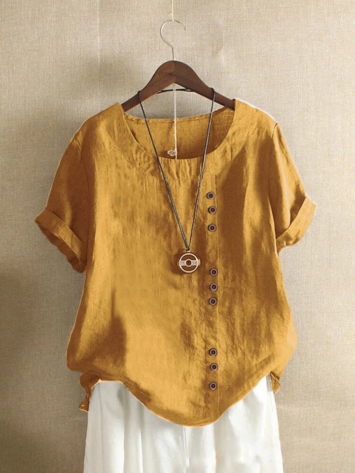 Verana – Blouse élégante en coton à manches courtes et détails de boutons
