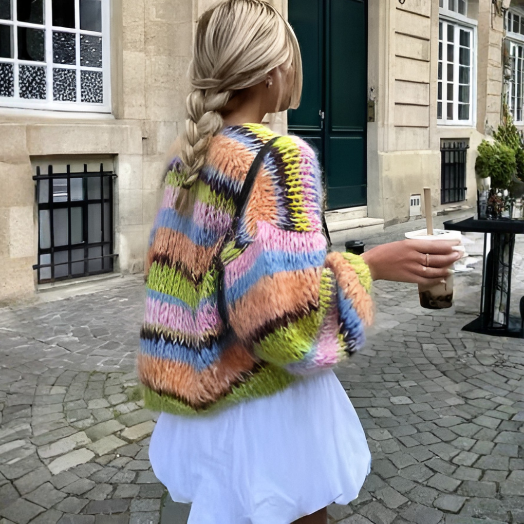 Cardigan rayé ouvert sur le devant pour femme