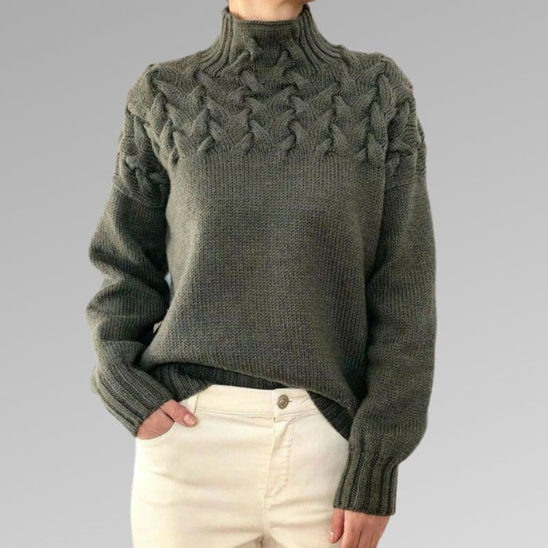Elisa - Pull tricoté avec col montant tressé