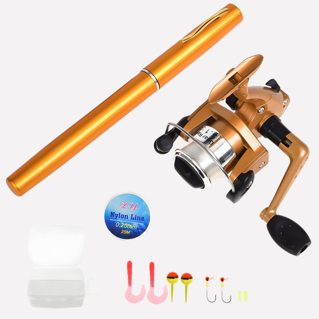 Mini Canne à Pêche + Moulinet, Stylo Poche Mini Télescopique
