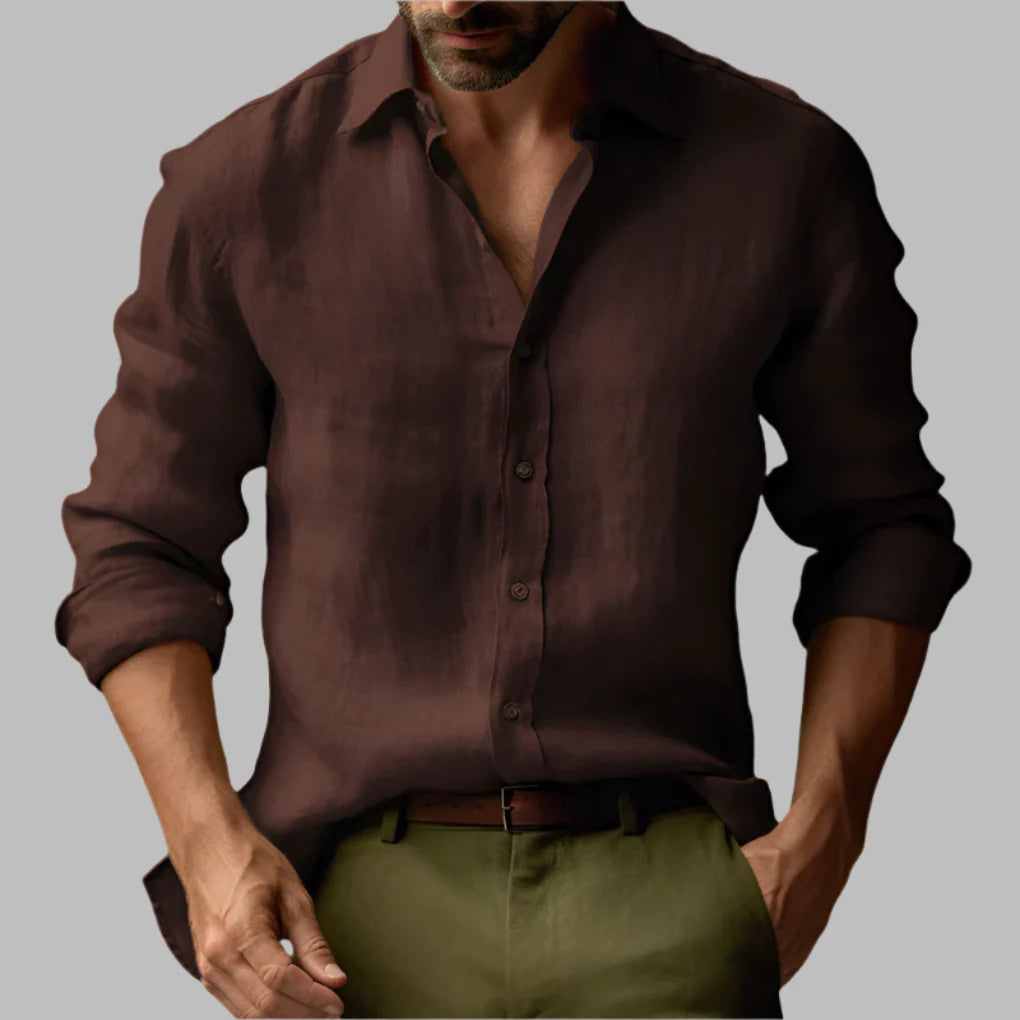 Chemise vintage à manches longues en lin pour homme