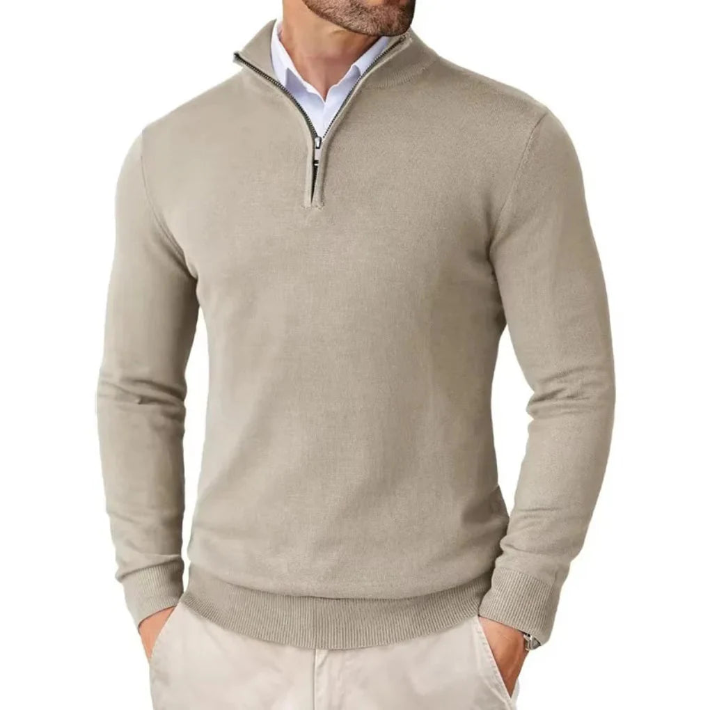 Pull en tricot de coton pour homme avec col zippé