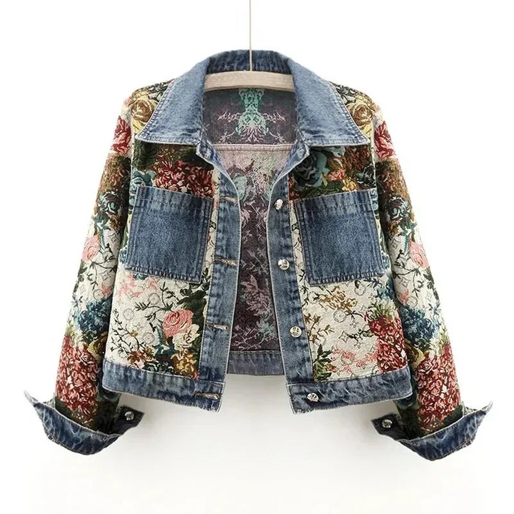 Veste en jean fleurie pour femme