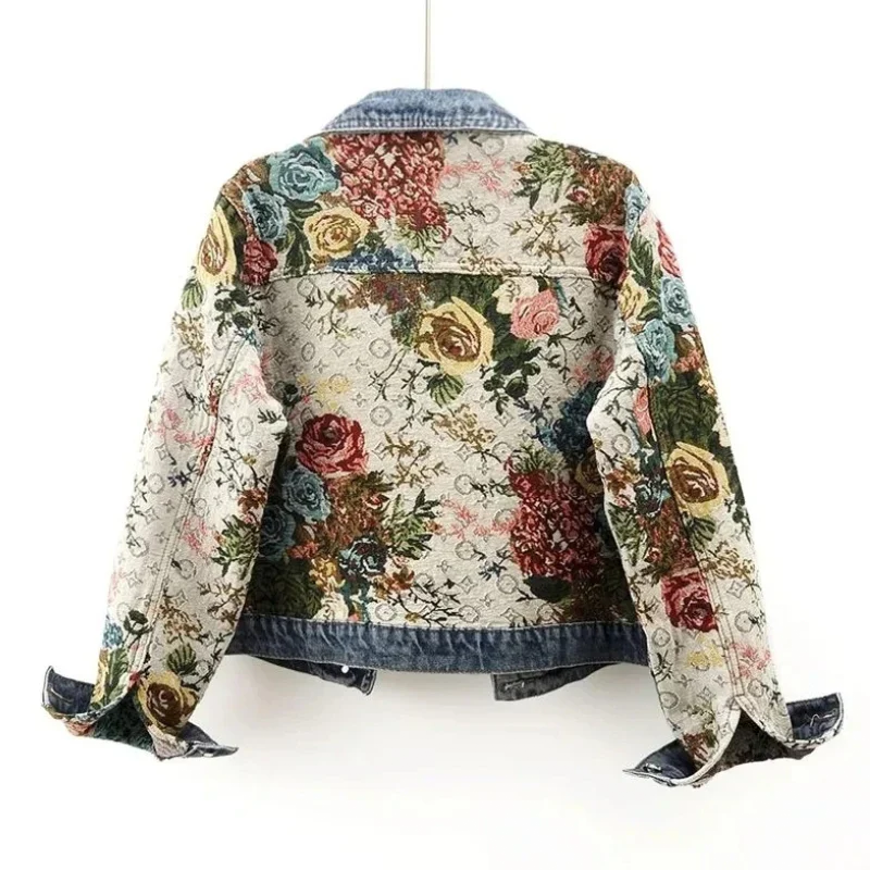 Veste en jean fleurie pour femme