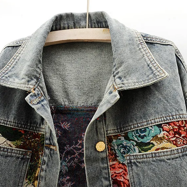 Veste en jean fleurie pour femme