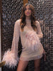 Robe de soirée transparente avec plumes élégantes