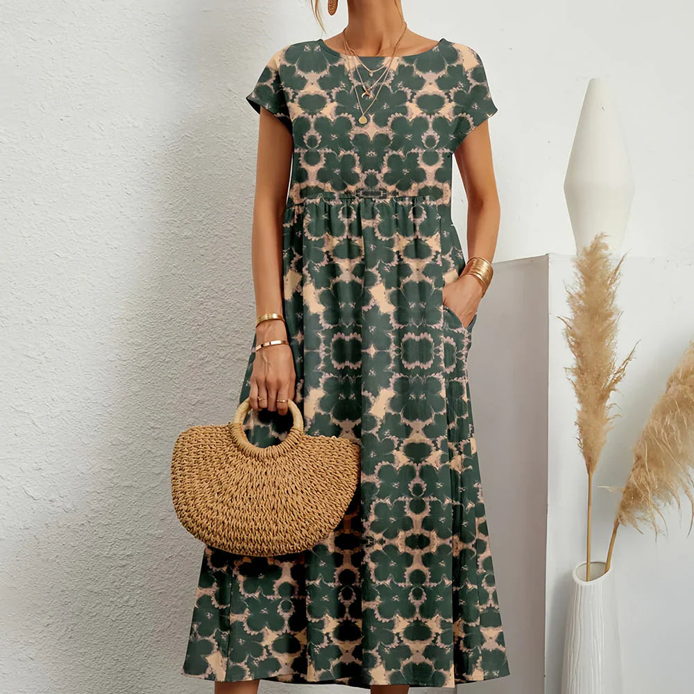 Robe midi décontractée en mélange de coton et de lin pour femme