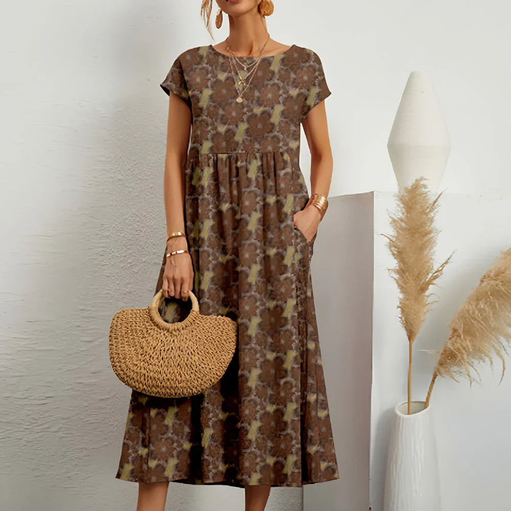 Robe midi décontractée en mélange de coton et de lin pour femme