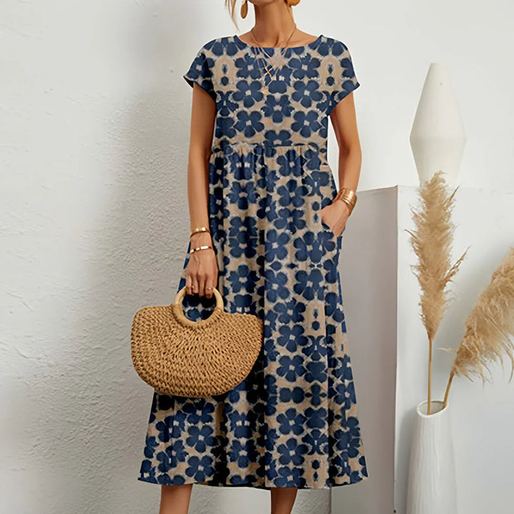 Robe midi décontractée en mélange de coton et de lin pour femme