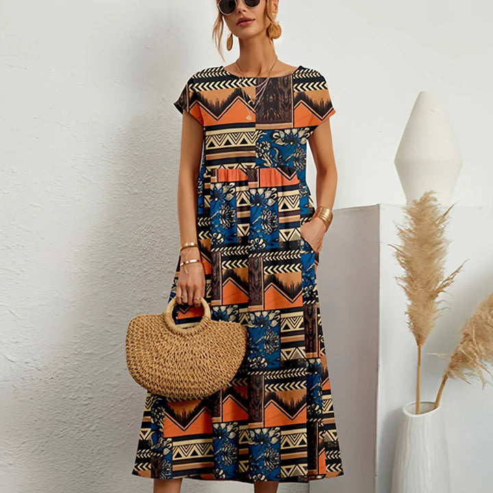Robe midi décontractée en mélange de coton et de lin pour femme