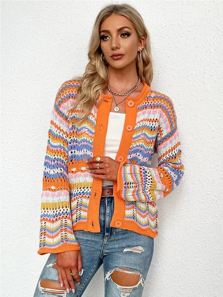 Lina - Cardigan de printemps multicolore et douillet