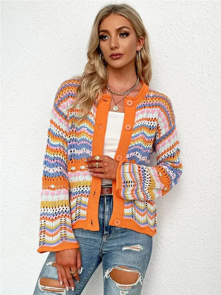Lina - Cardigan de printemps multicolore et douillet