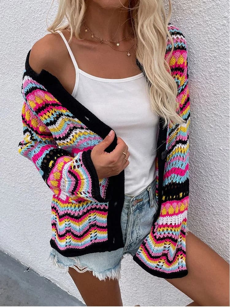Lina - Cardigan de printemps multicolore et douillet