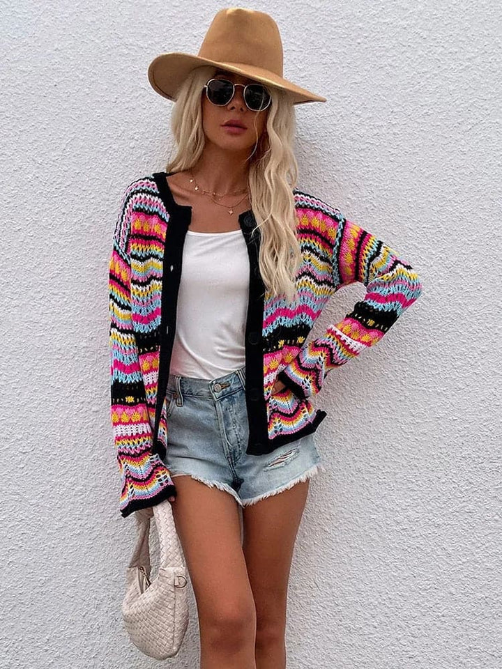 Lina - Cardigan de printemps multicolore et douillet