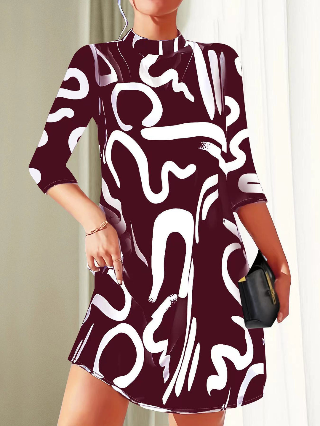Robe Élégante à Manches Longues et Encolure Ronde