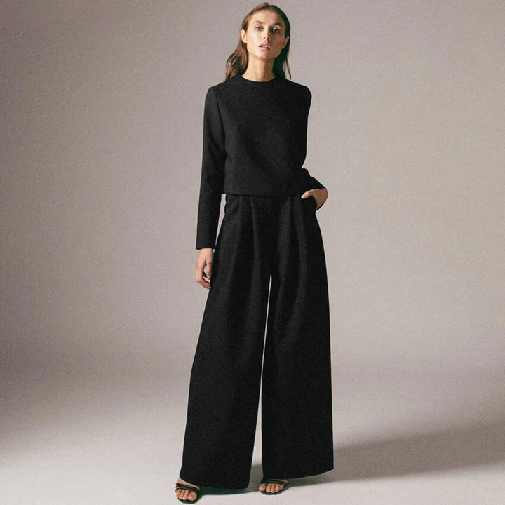 Ensemble Deux Pièces Élégant à Col Cranté pour Femme