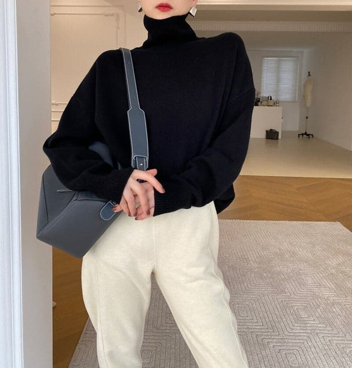 Cher - Pull tricoté de créateur avec col roulé confortable