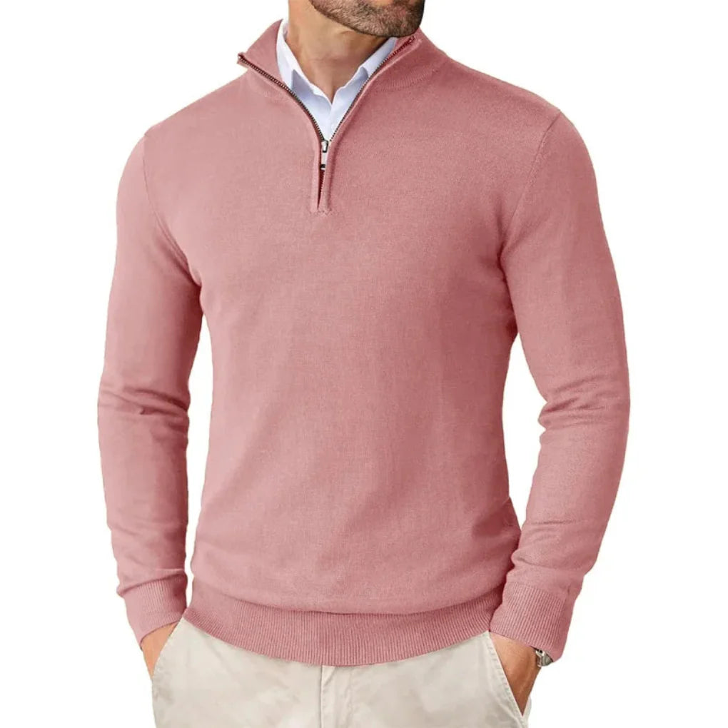 Pull en tricot de coton pour homme avec col zippé