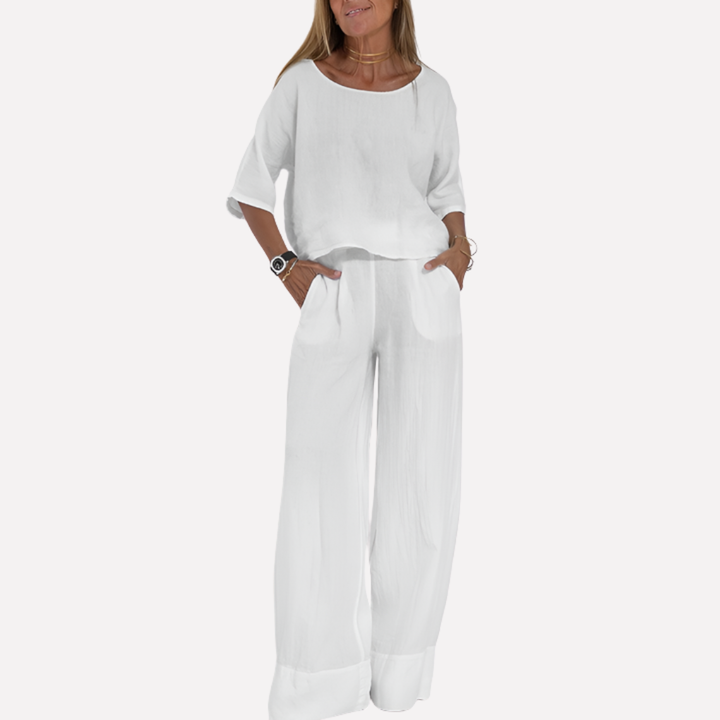 Ensemble deux pièces en lin mélangé coupe décontractée pour femme