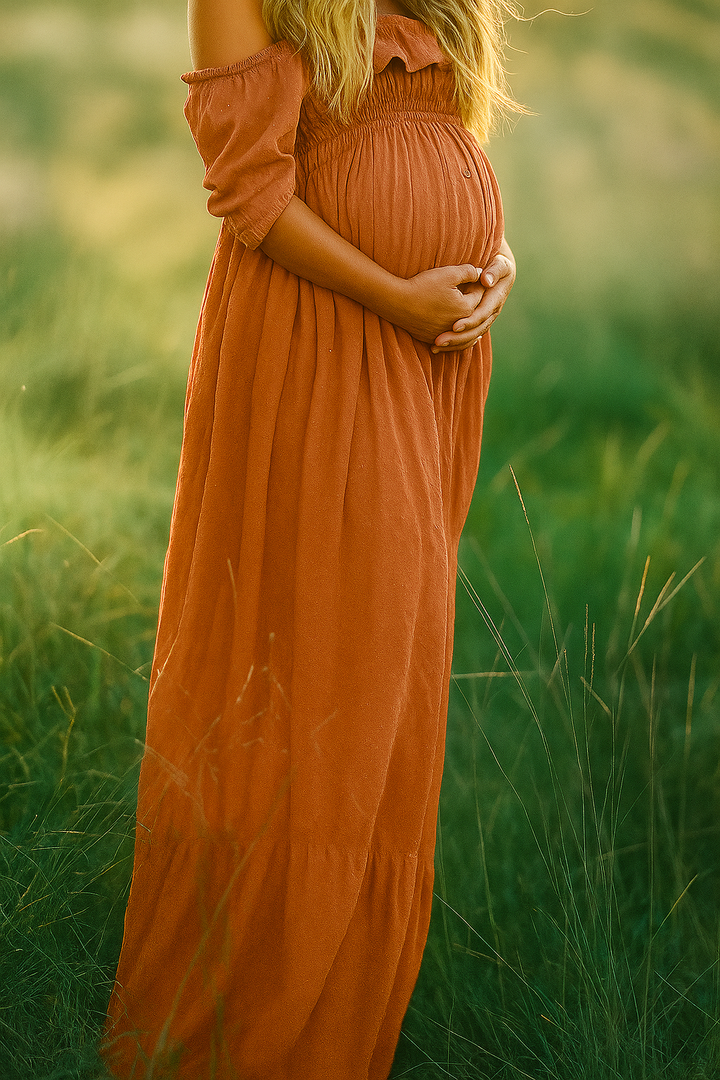 Robe de maternité longue à épaules dénudées
