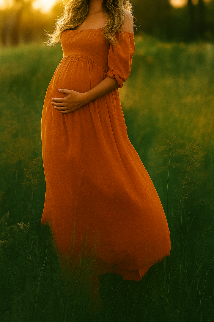 Robe de maternité longue à épaules dénudées
