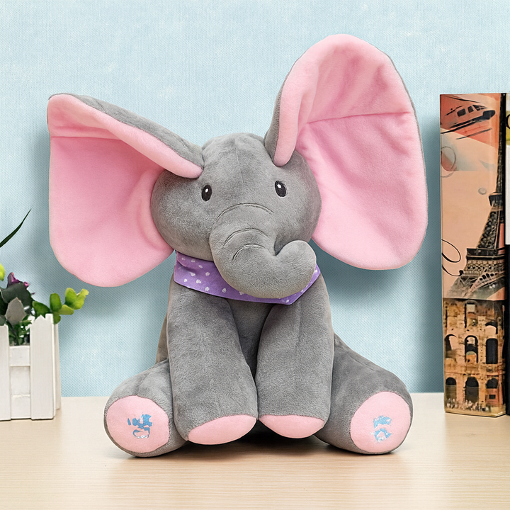 Peluche éléphant à cache-cache