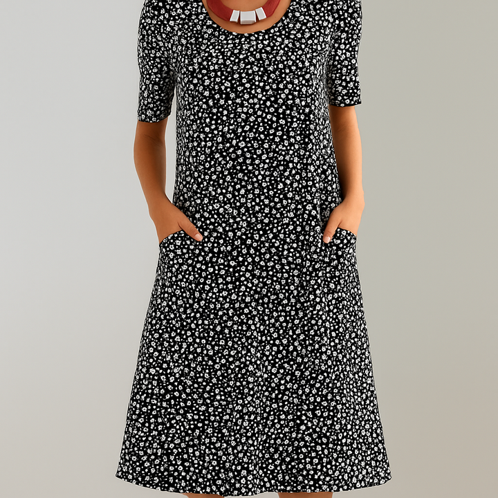 Robe midi taille haute fleurie avec poches