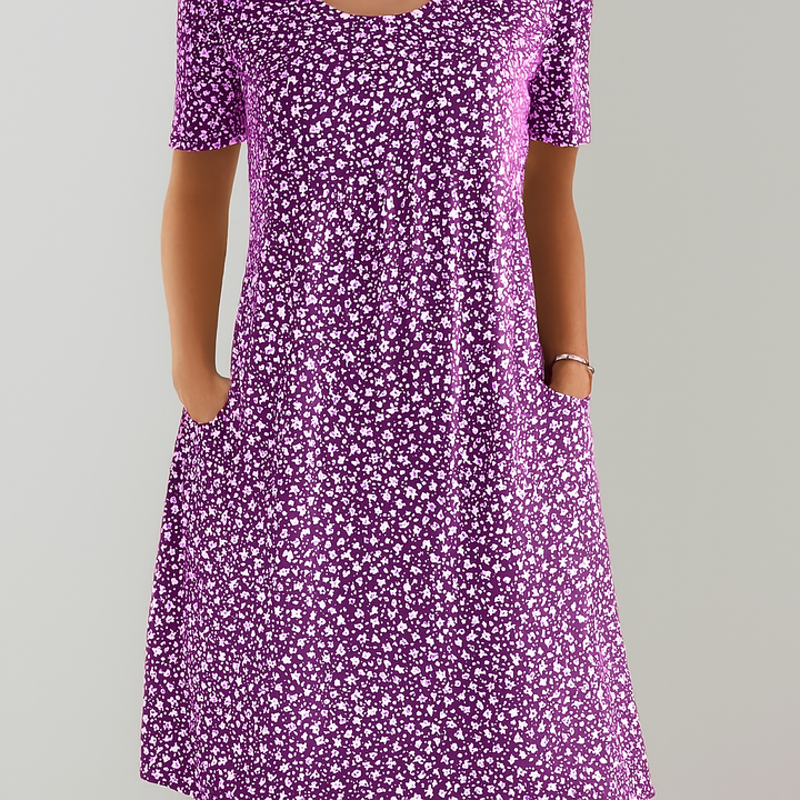 Robe midi taille haute fleurie avec poches
