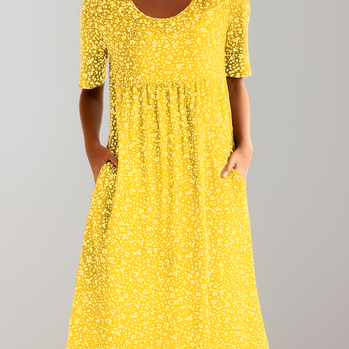Robe midi taille haute fleurie avec poches