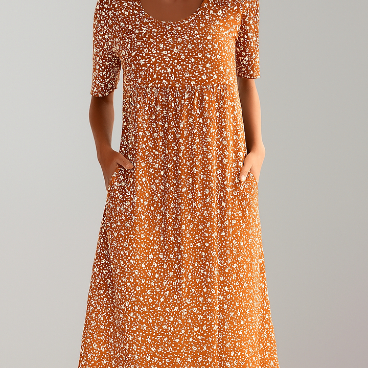 Robe midi taille haute fleurie avec poches